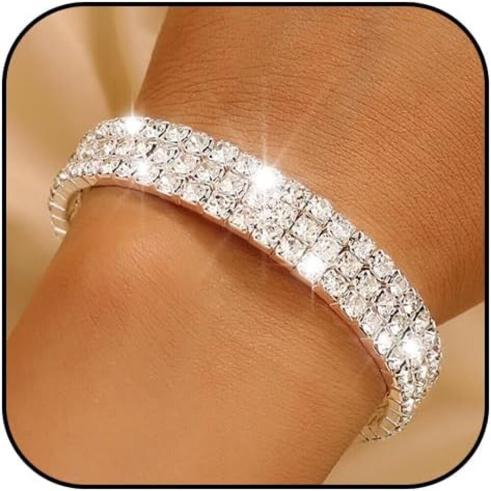 Rhinestone Crystal Bangle Bracelets for Women Vintage Wedding Prom Jewelry